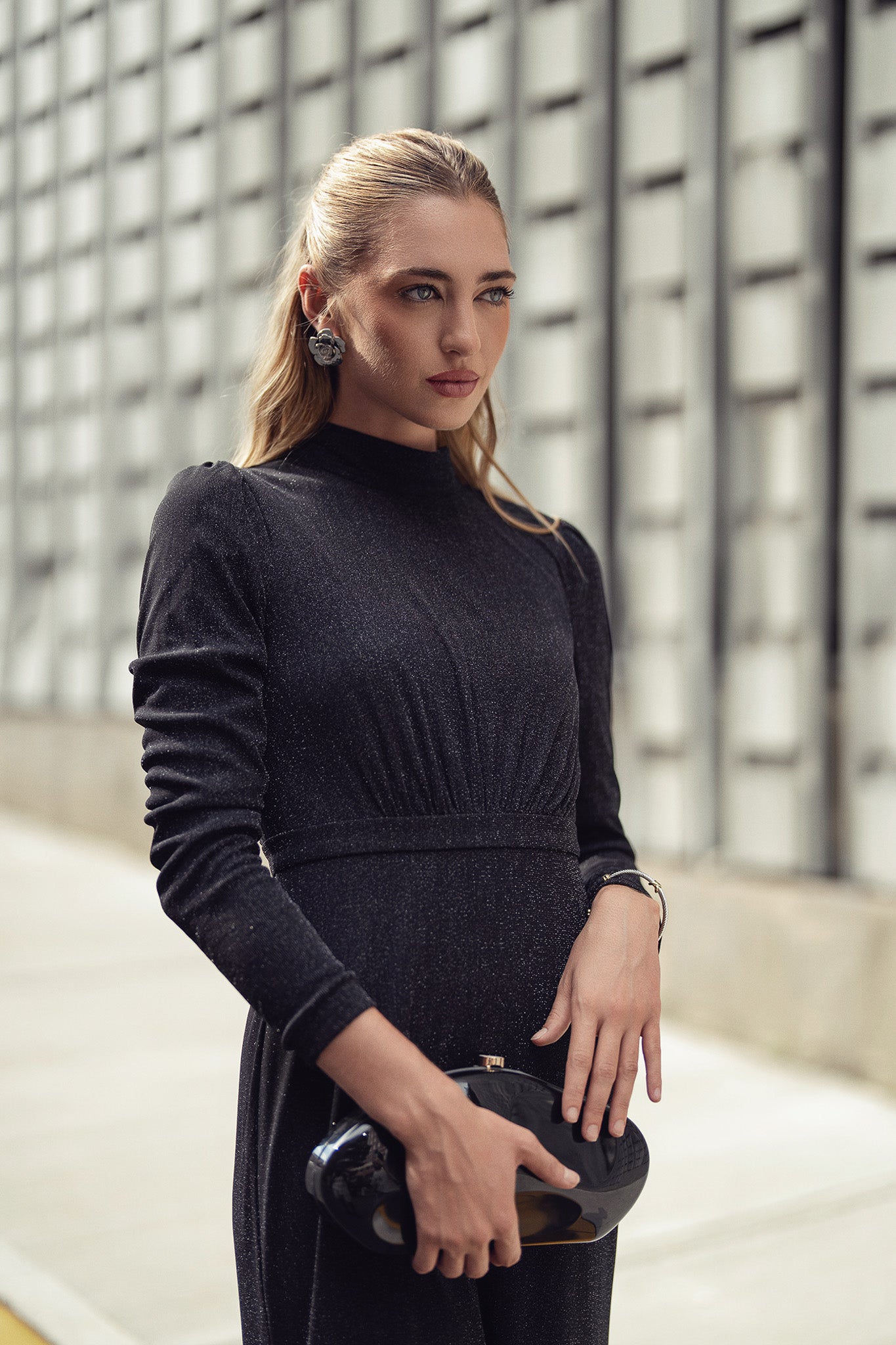 black shimmer midi dress Black Shimmer Midi Dress