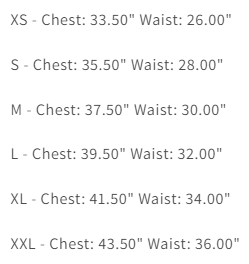 size chart
