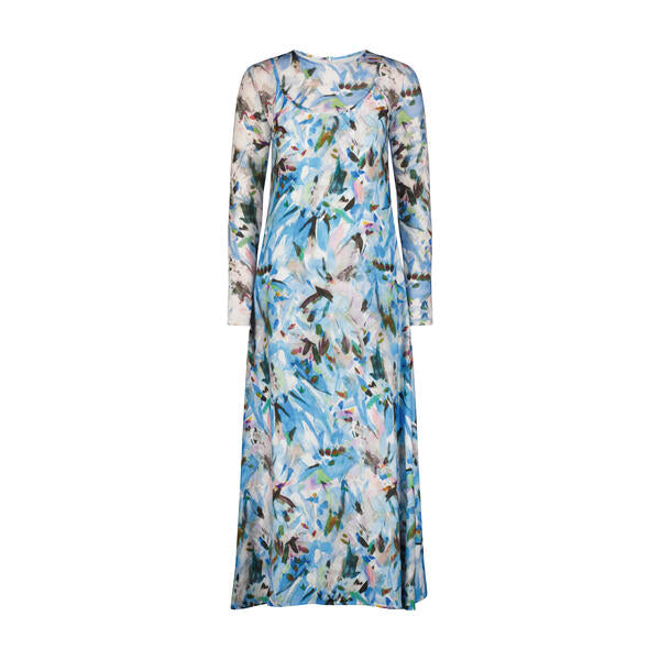 Printed Slip Dress- Blue Brushstrokes