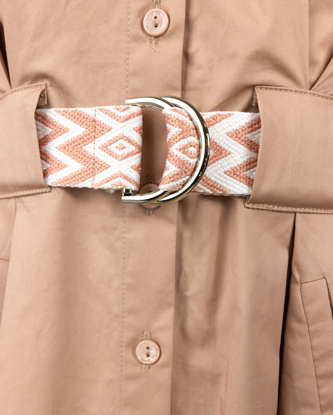 Puff Sleeve Poplin Belt Dress- Pink