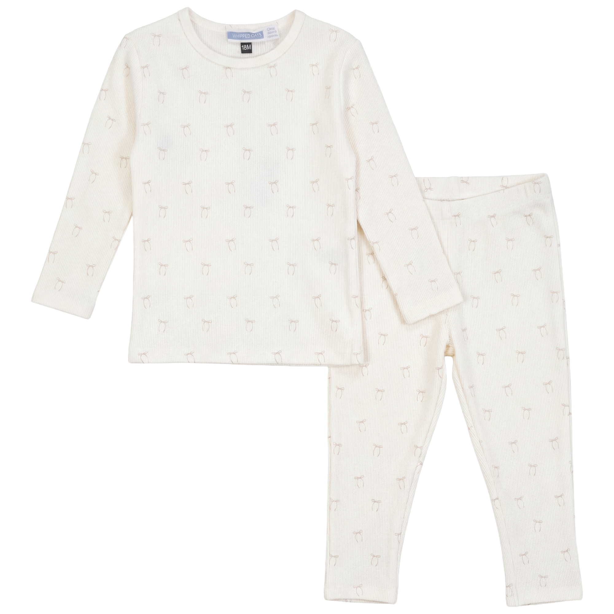 Bow/Sail Boat Print 2pc Girls Set- Off White/Pink