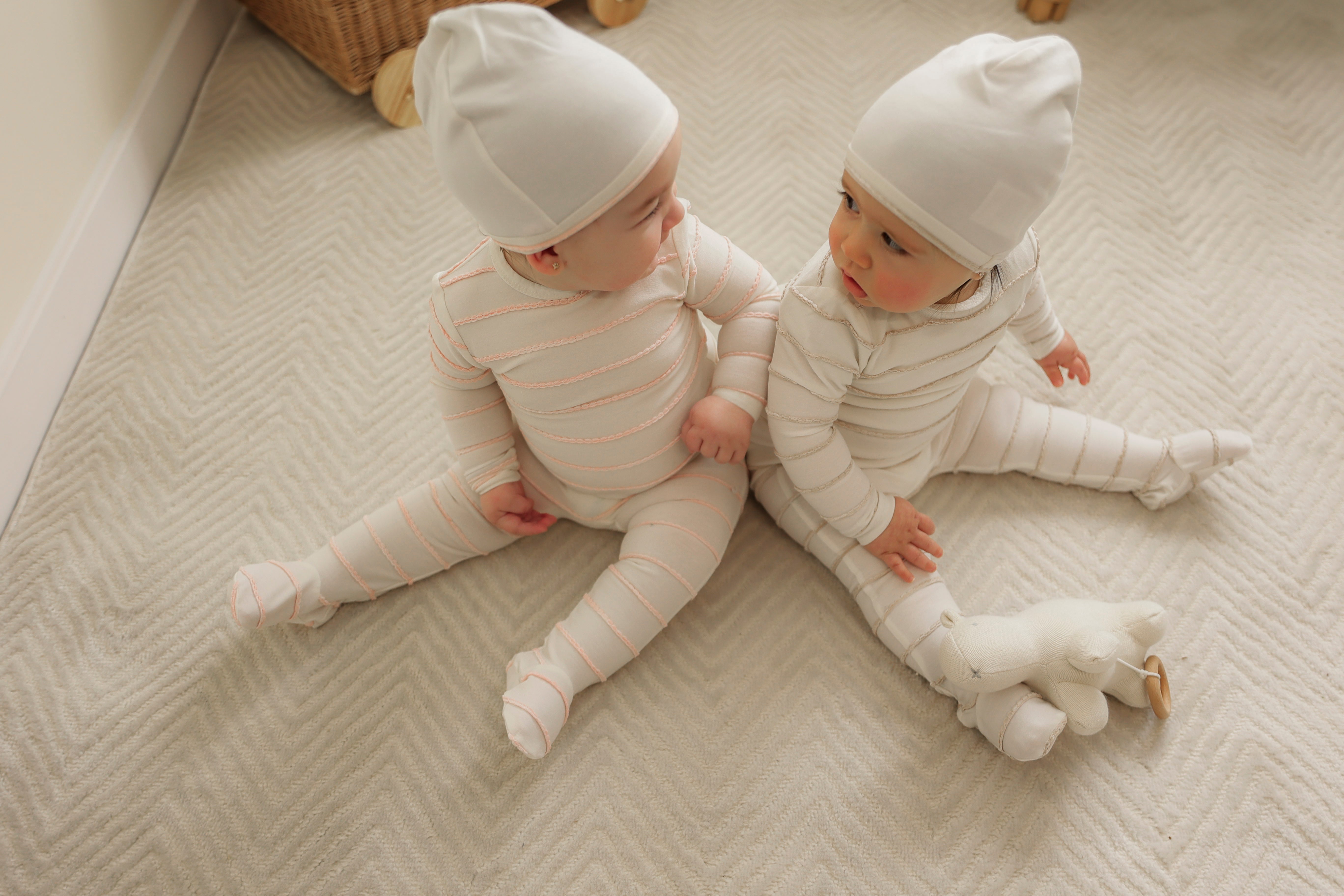 Baby Raised Striped Onesie- Beige