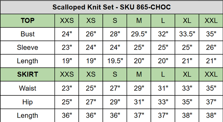 size chart