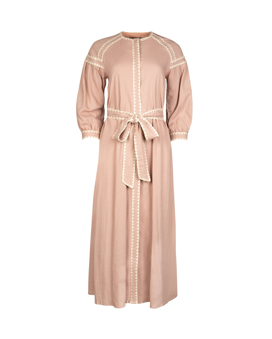 Scallop Trim Belt Dress- Peach