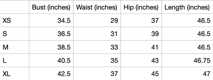 size chart