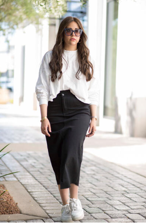 Crossover Denim Midi Skirt I ALV x Barianna- Black