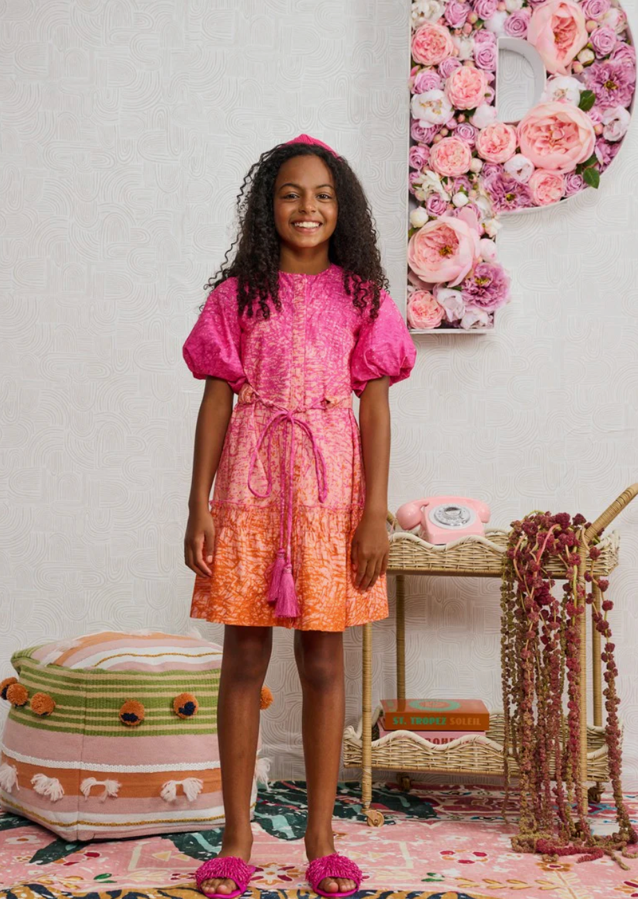 Magenta to Orange Ombre Speckled Dress
