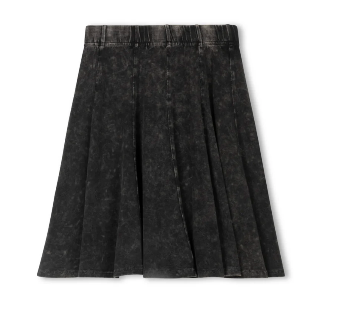 Elastic Waist A Line Knee Skirt - Mnrl Wash Black