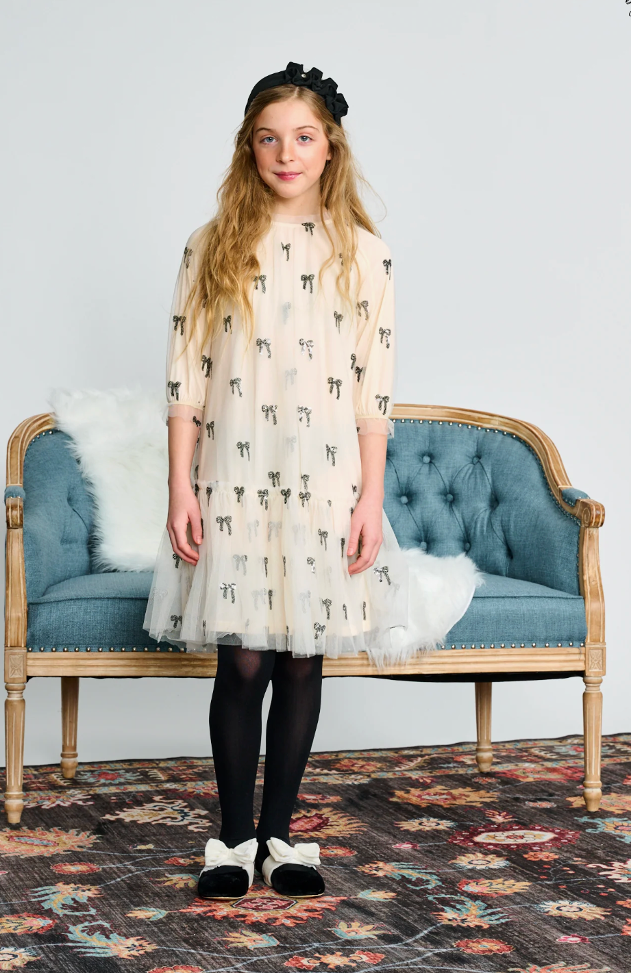 Ivory Tulle w/ Black Bows Dress