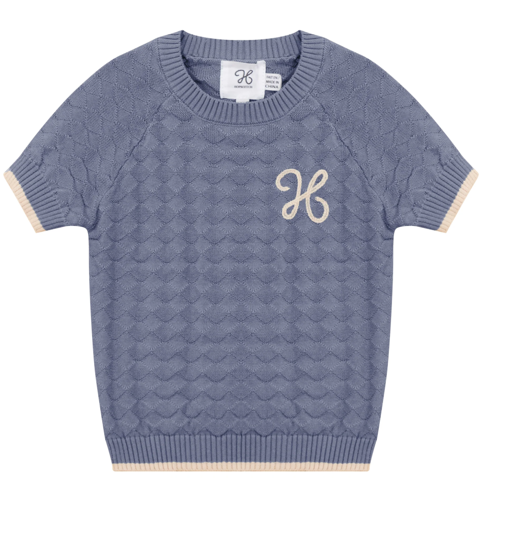 Hopscotch Knit Top Boys- Blue Grey