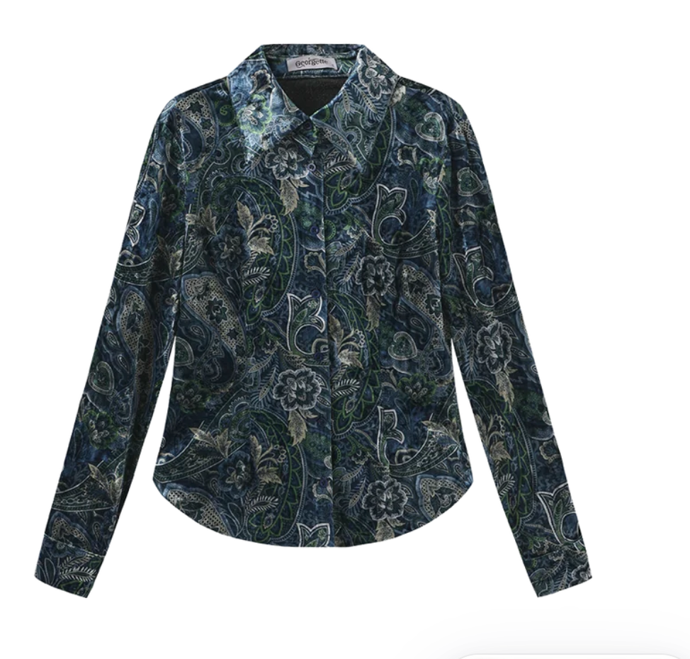 Lena Velvet Winter Blouse - Blue