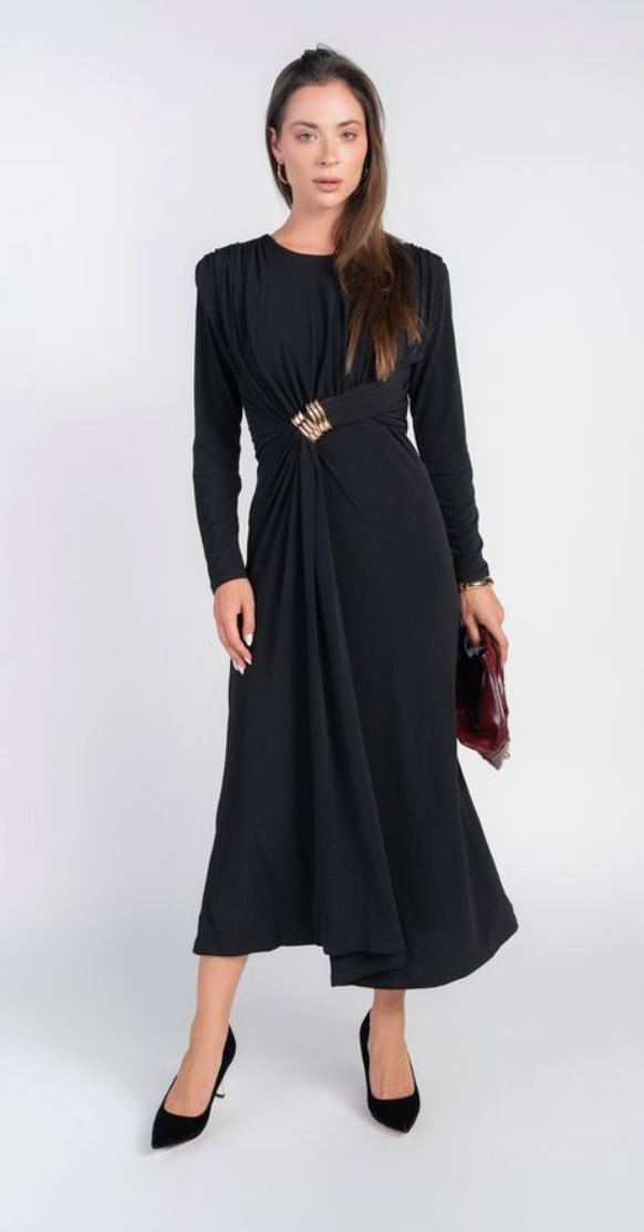 Draped Front Dress- Black