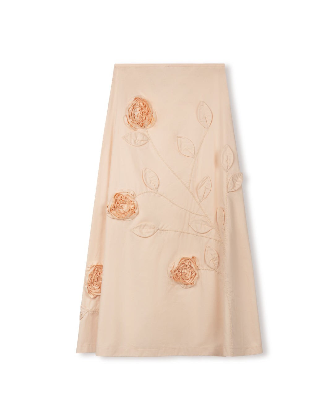 Silk Poplin Appliqued Skirt- Peach
