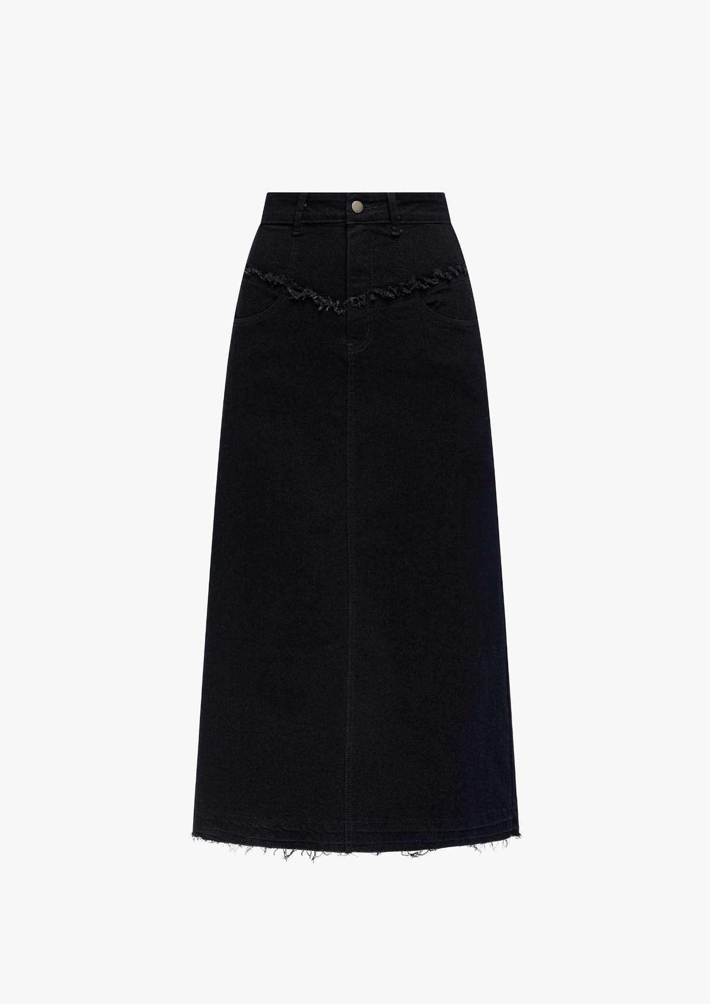 Fray Detail Denim Skirt- Black