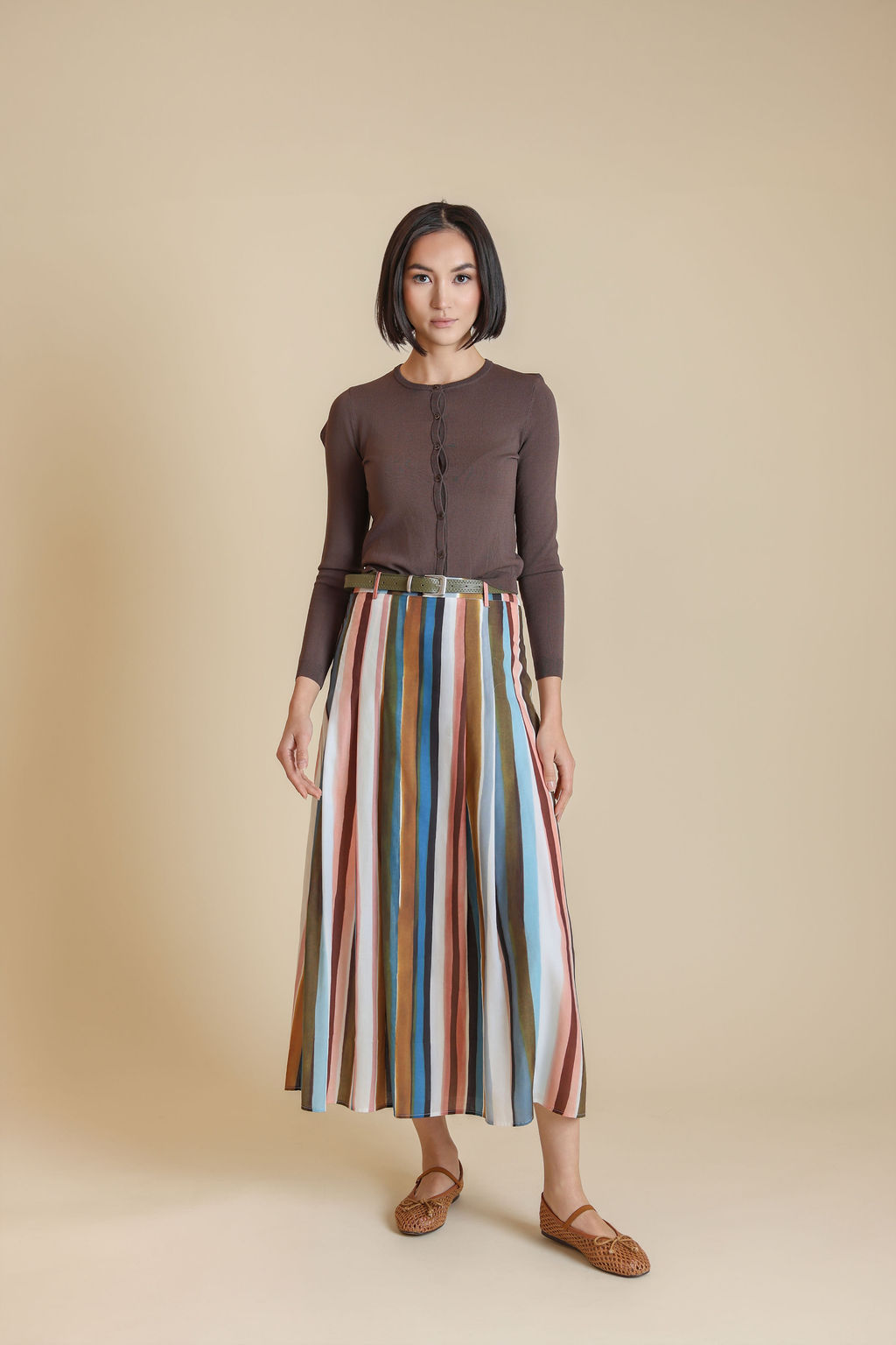 Striped Maxi Poplin Skirt- Stripe