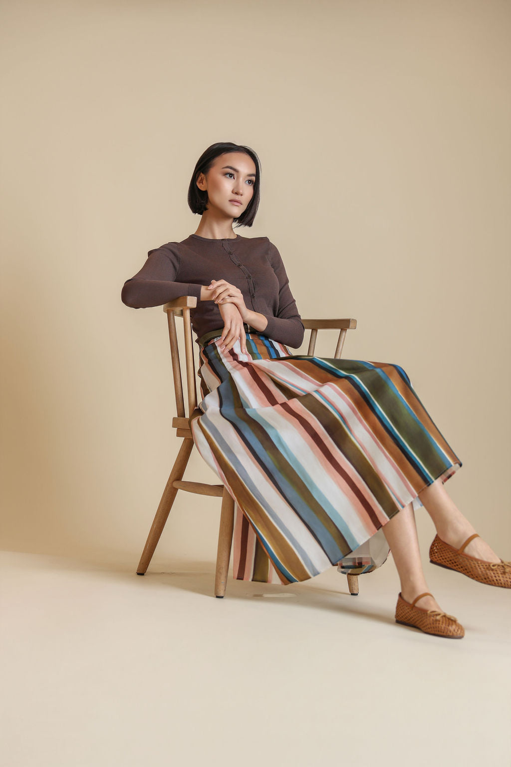 Striped Maxi Poplin Skirt- Stripe