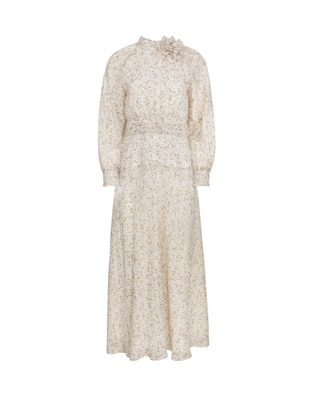Silk Polka Dot Flower Tie Maxi Dress- White