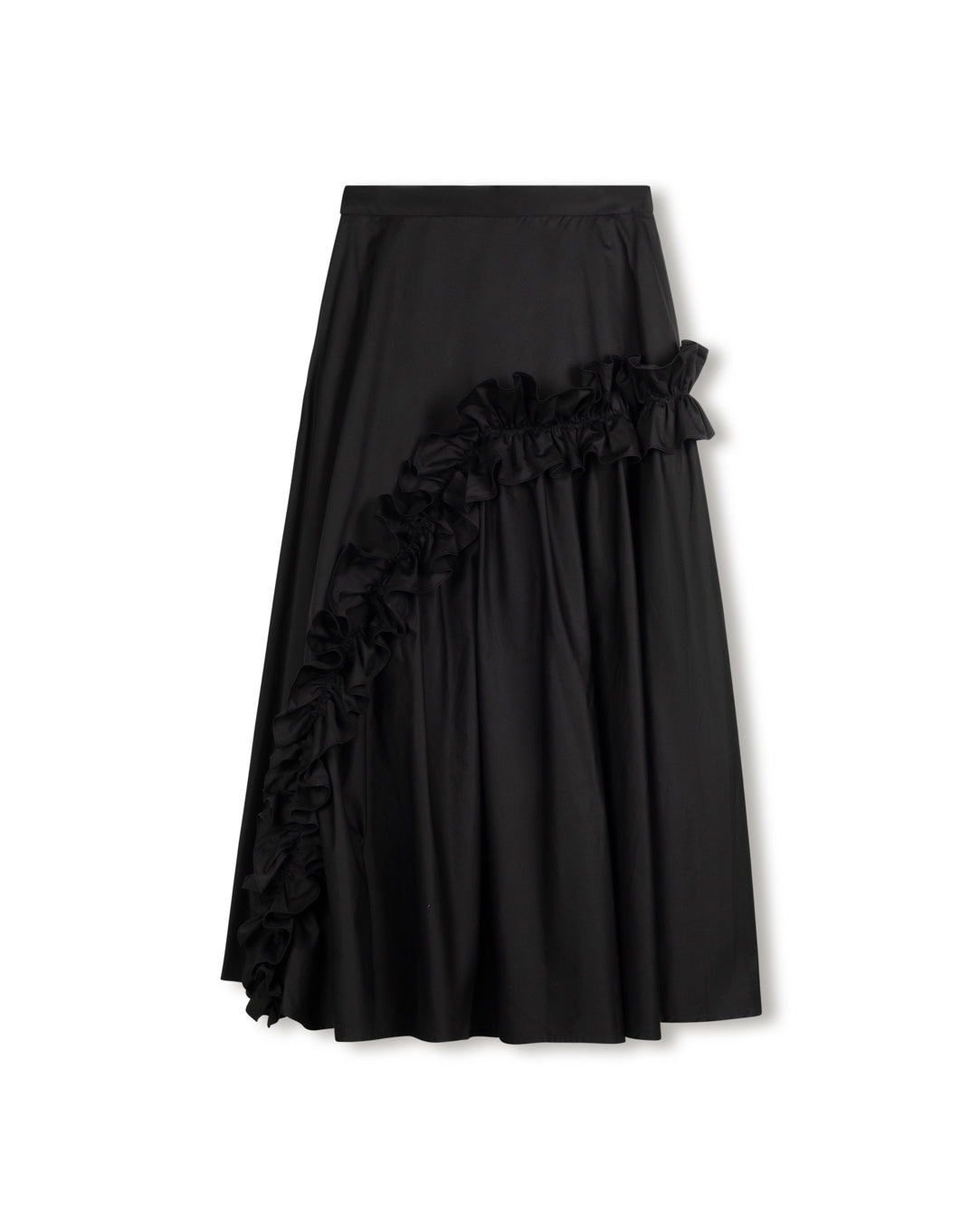 Poplin Detailed Double Belted Skirt- Black