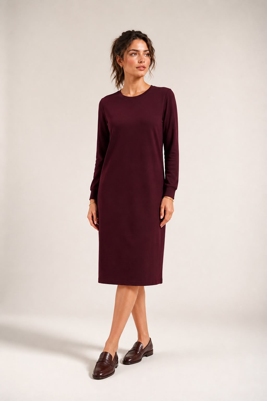 Atelier - Cozy Puff Sleeve Sweatshirt Dress - Red