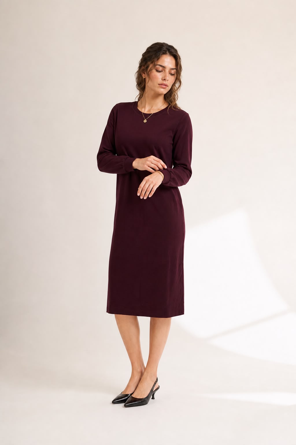 Atelier - Cozy Puff Sleeve Sweatshirt Dress - Red