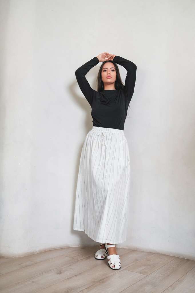 White Skirt with Black Pinstripes