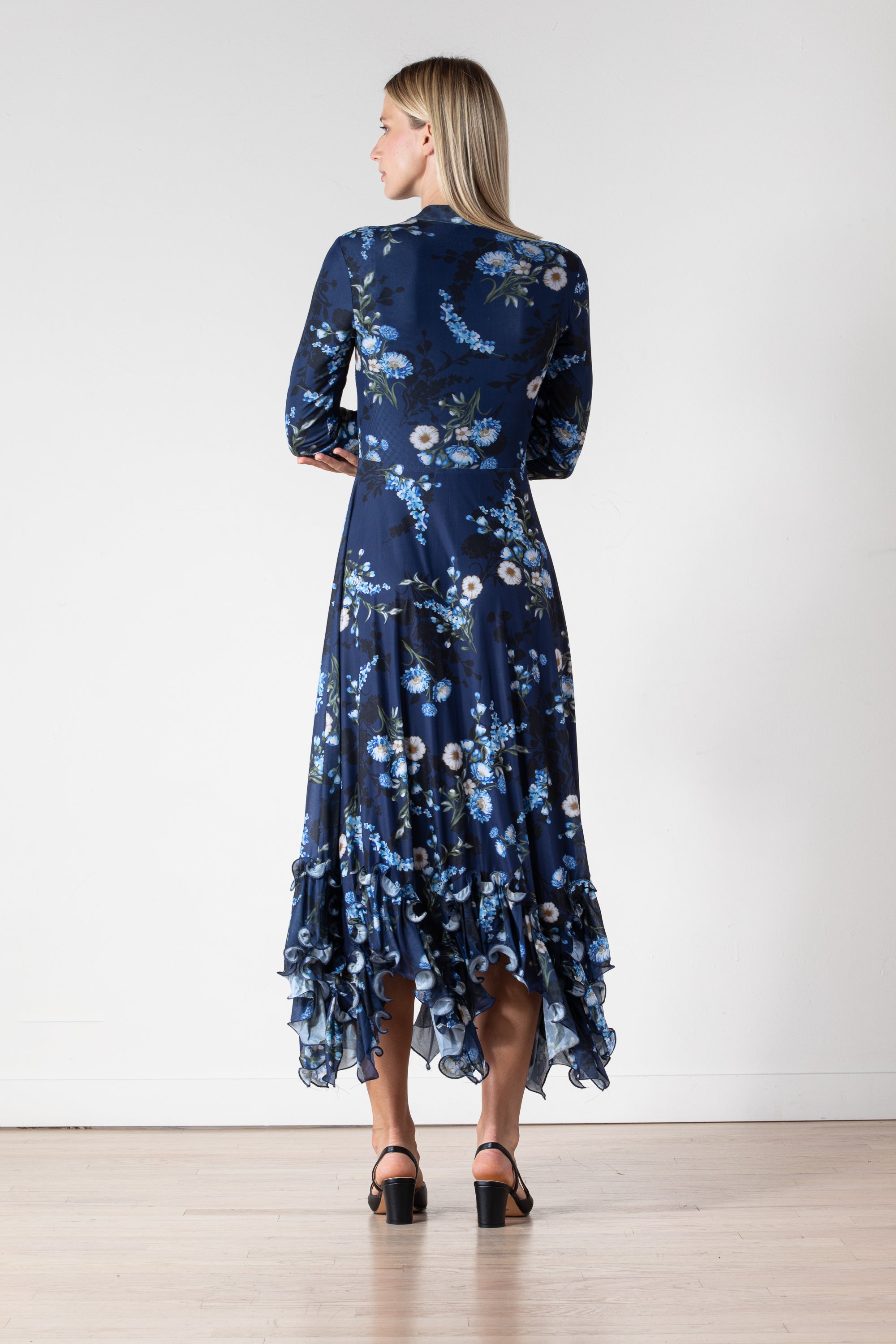 Amalthea Dress in Midnight Bloom navy floral - back view