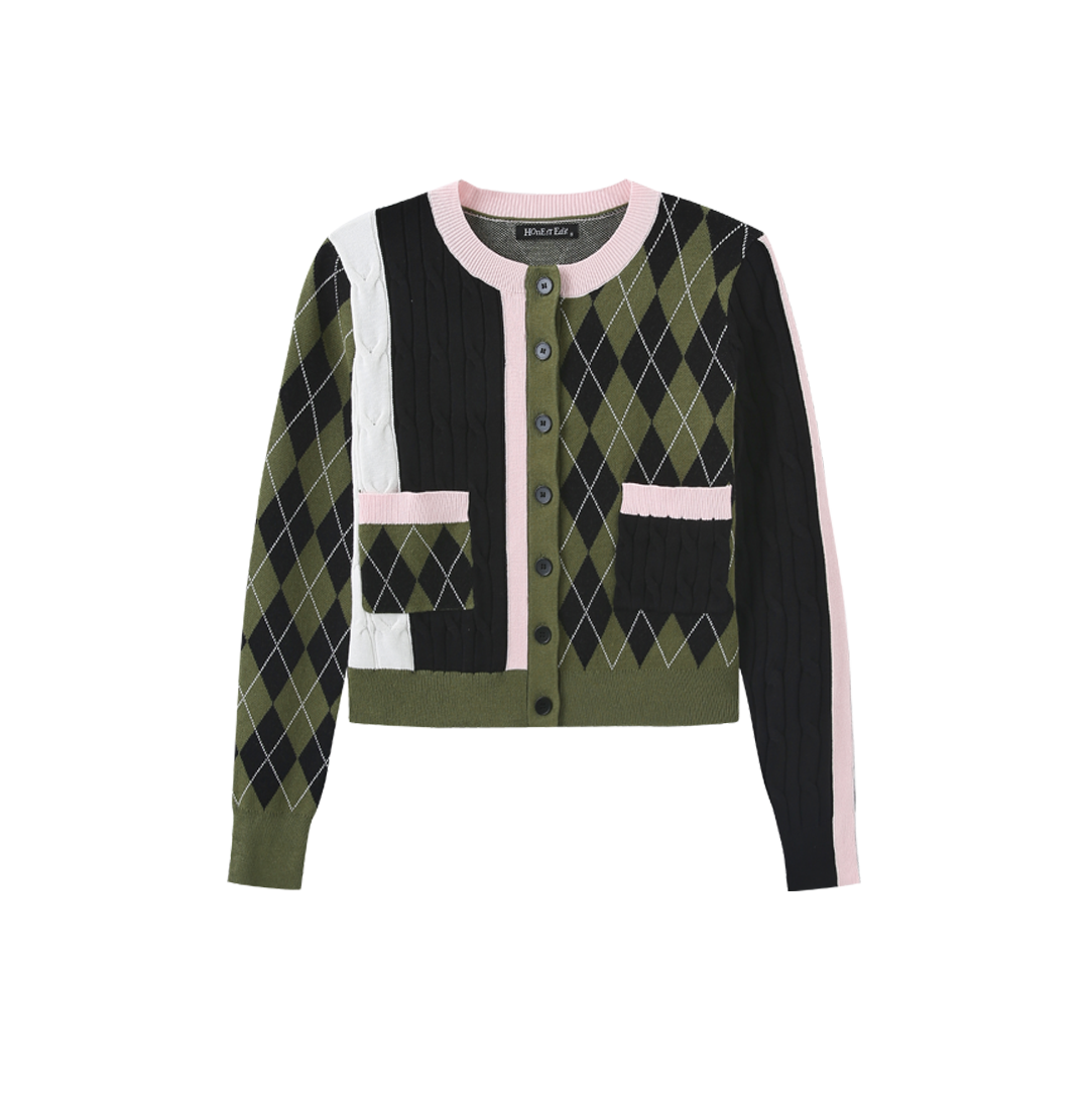 Argyle Knit Side Cable Cardigan - Multi