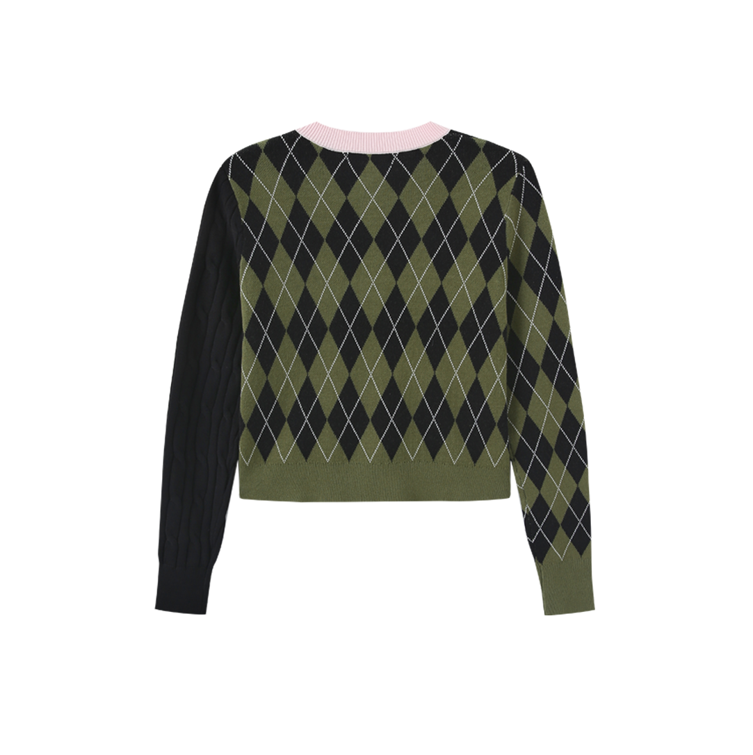 Argyle Knit Side Cable Cardigan - Multi