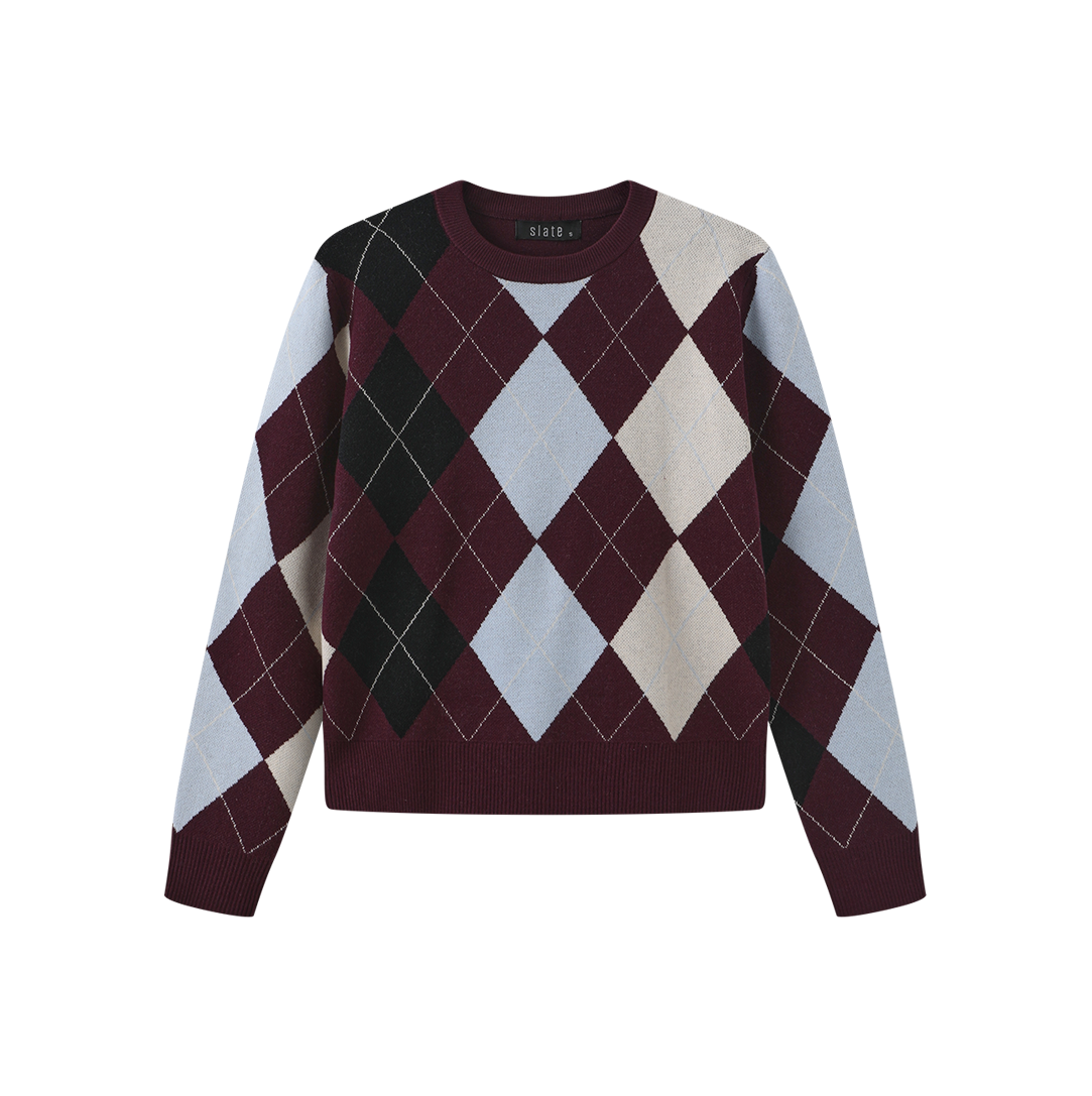 Argyle Sweater - Burgundy