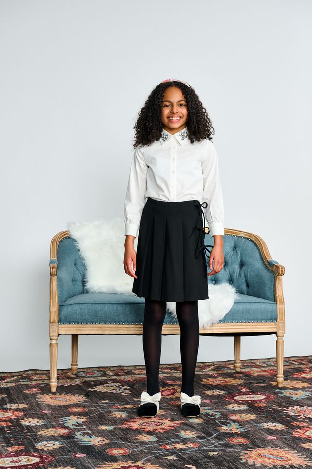 Sequin Collar Button-Down Top - White