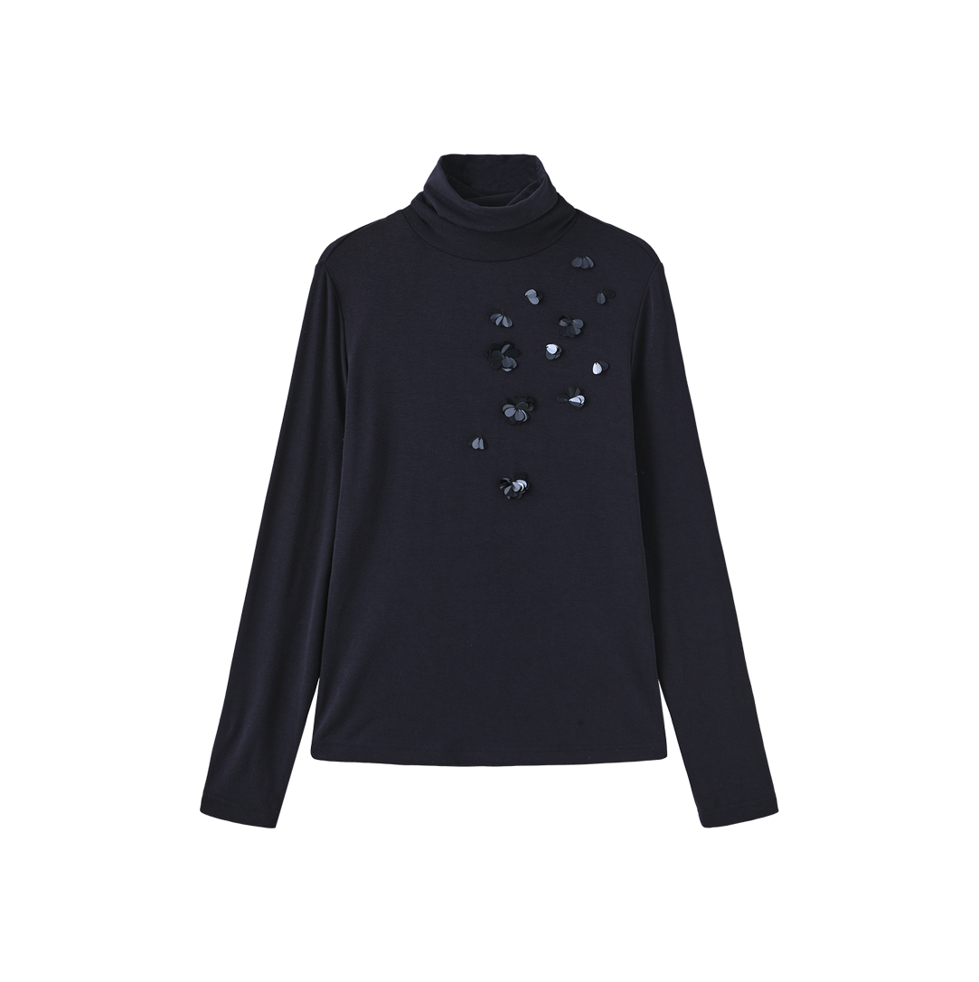 Candice Beaded Turtleneck - Navy