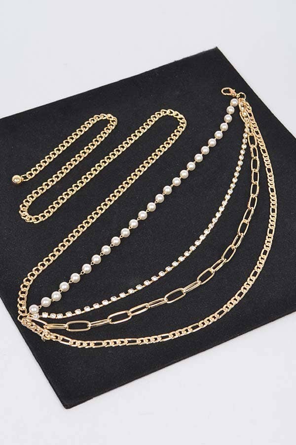 Pearl & Layered Chain Waist Belt PB8696