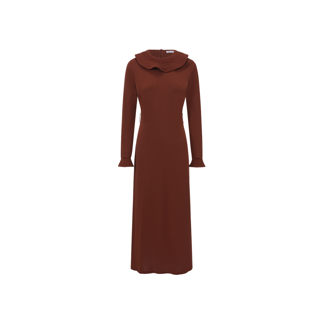 Collar Detail Scuba Dress - Rust