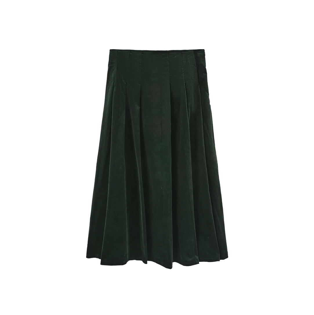 Corduroy Combo Pleated Skirt - Hunter