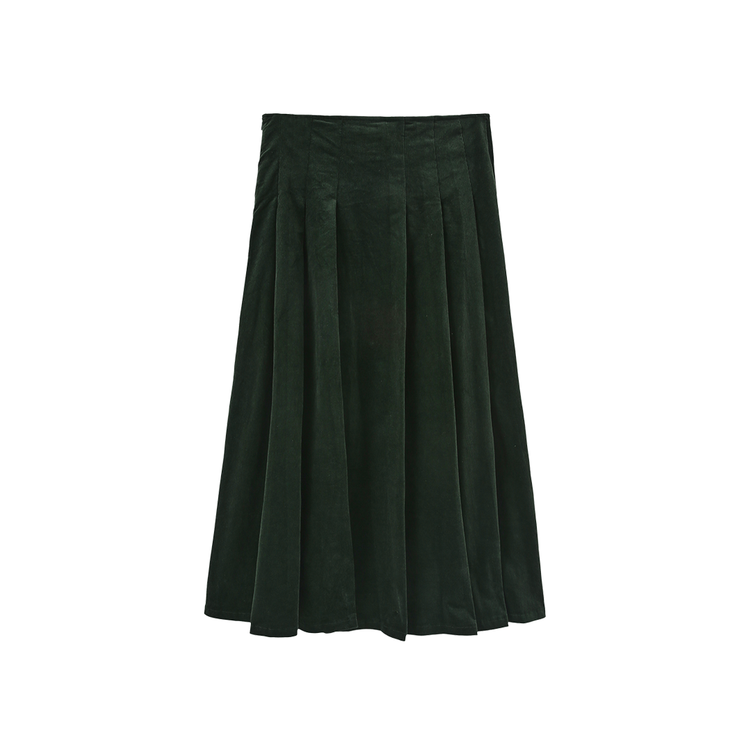 Corduroy Combo Pleated Skirt - Hunter