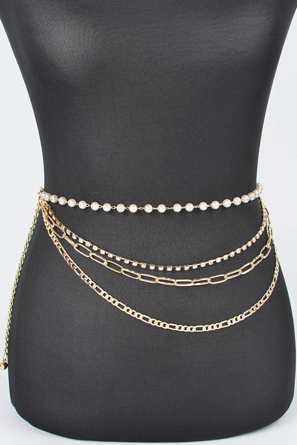 Pearl & Layered Chain Waist Belt PB8696