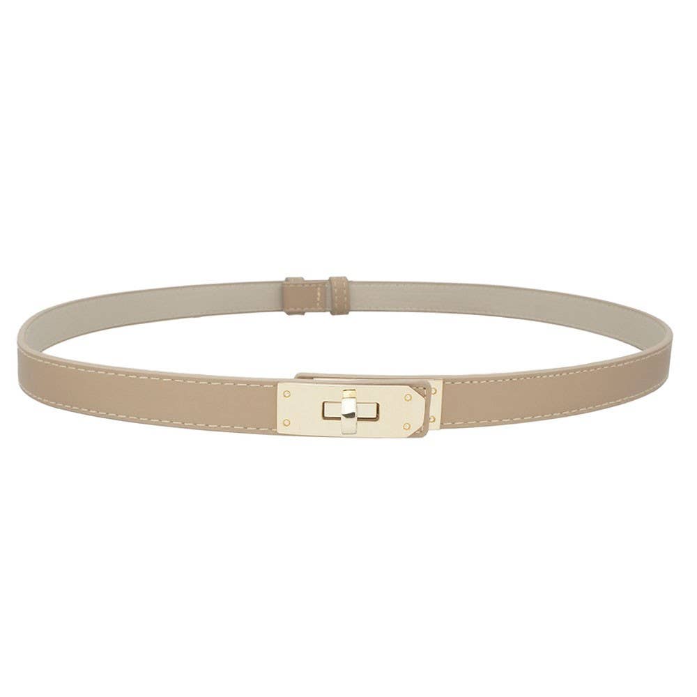 Slim Waist Belt with Gold-Tone Turn-Lock Buckle IW-18001