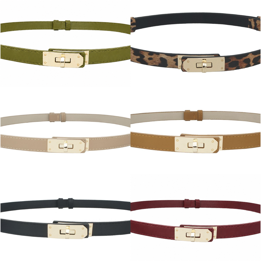 Slim Waist Belt with Gold-Tone Turn-Lock Buckle IW-18001