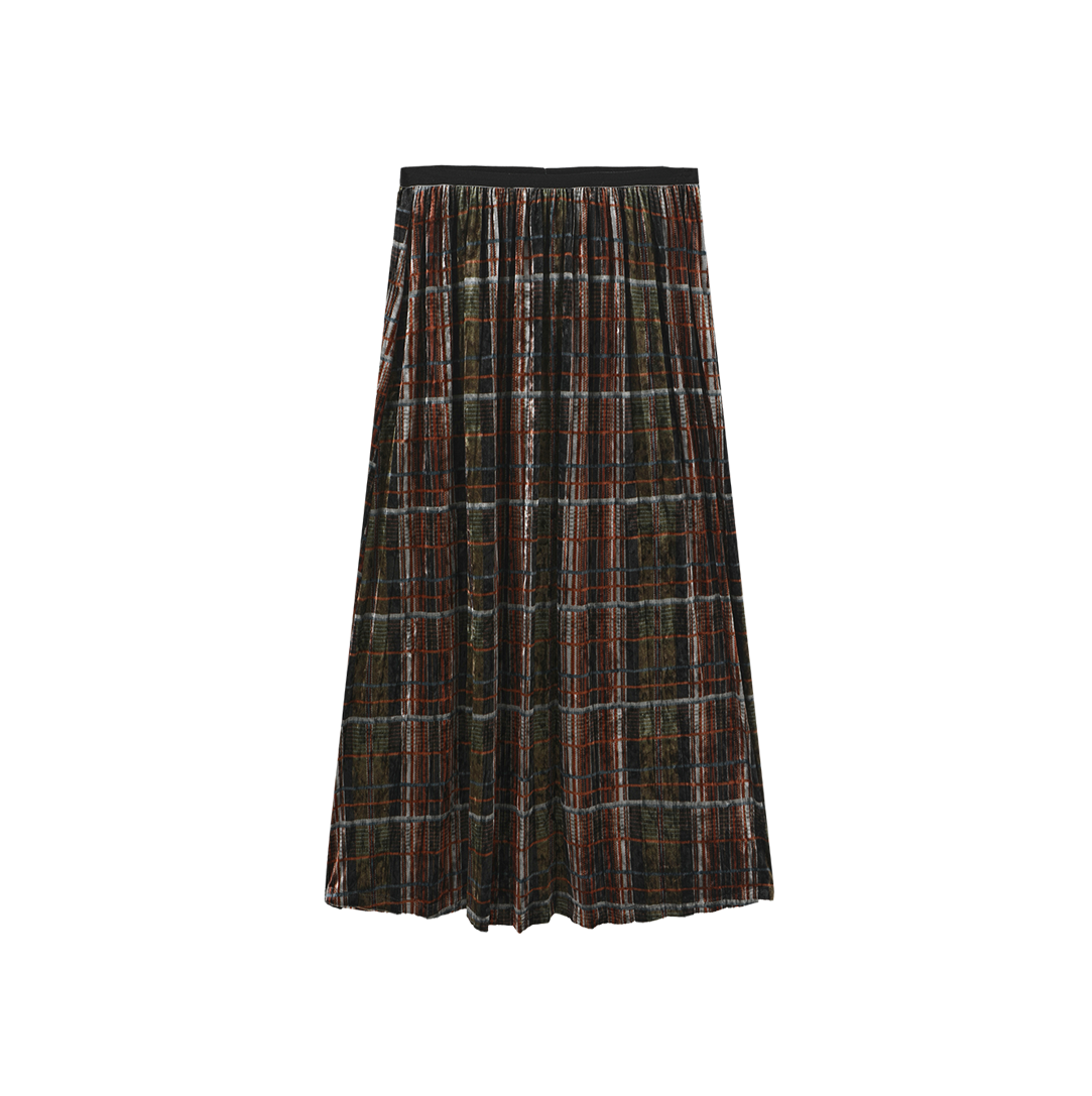Eton Velvet Accordian Pleated Skirt - Plaid