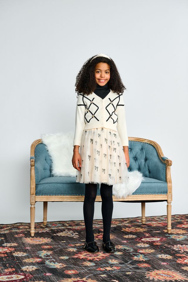 Rhinestone Bow Knit Top - Ivory
