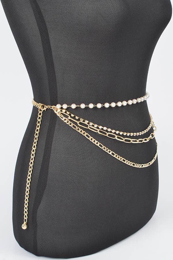 Pearl & Layered Chain Waist Belt PB8696