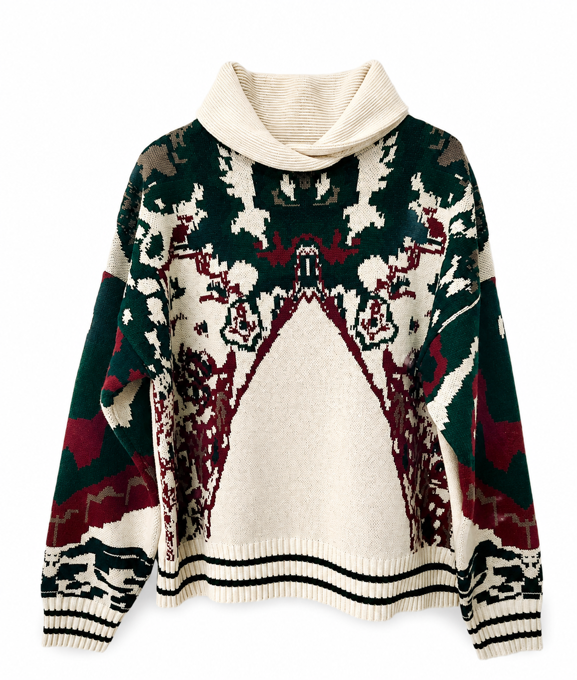Foldover Neck Patterned Sweater - Multi
