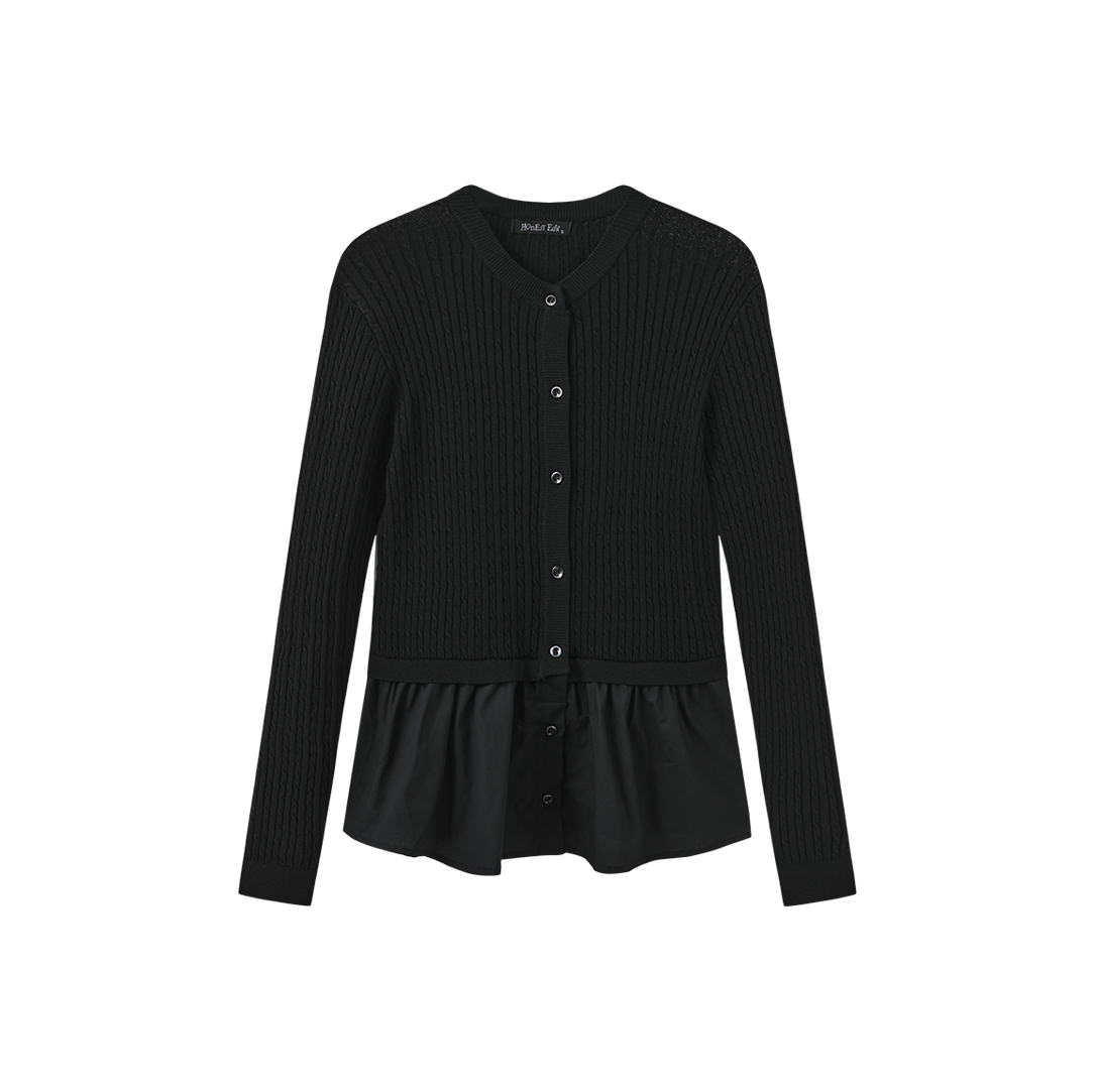 Inserted Blouse Cable Cardigan - Black