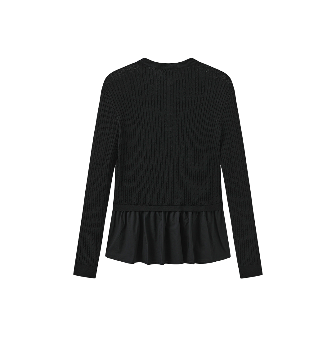 Inserted Blouse Cable Cardigan - Black