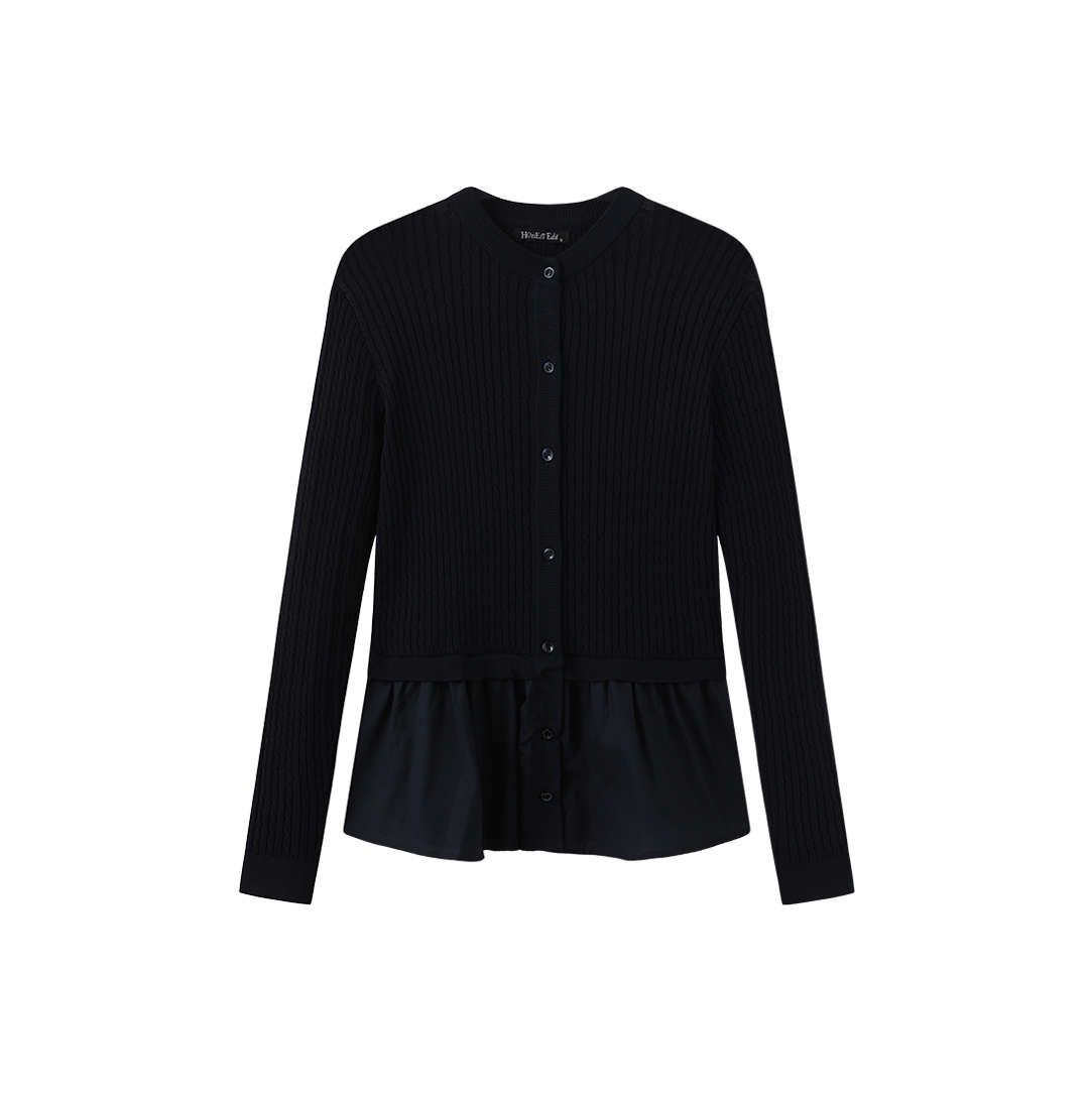 Inserted Blouse Cable Cardigan - Navy