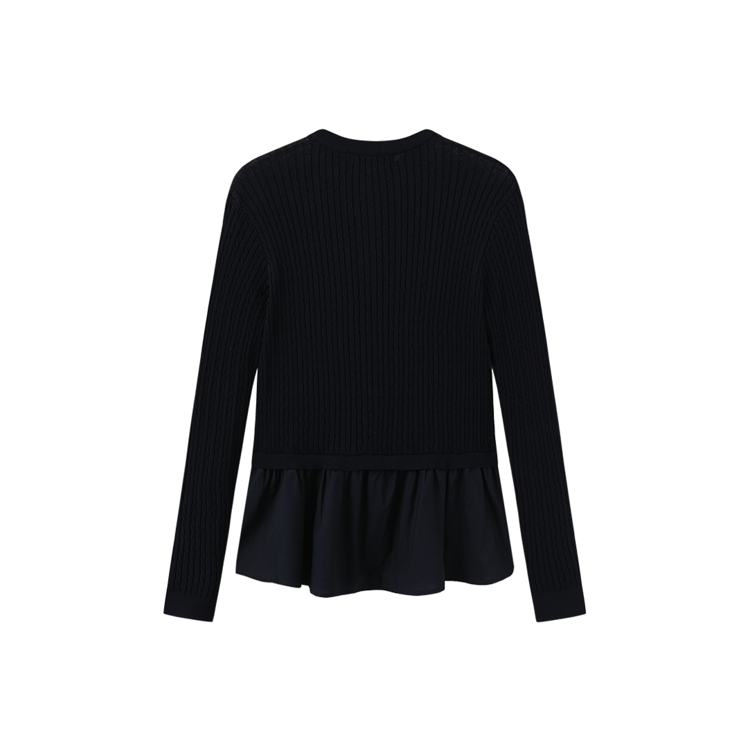 Inserted Blouse Cable Cardigan - Navy
