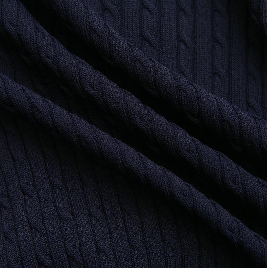 Inserted Blouse Cable Cardigan - Navy