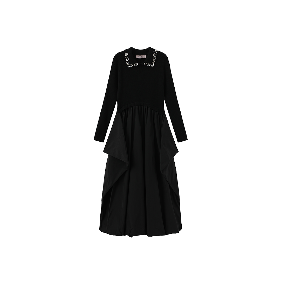 Knit Collared Bubble Dress - Black