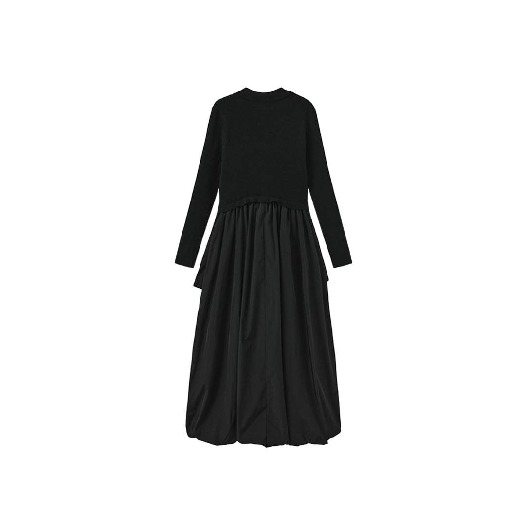 Knit Collared Bubble Dress - Black
