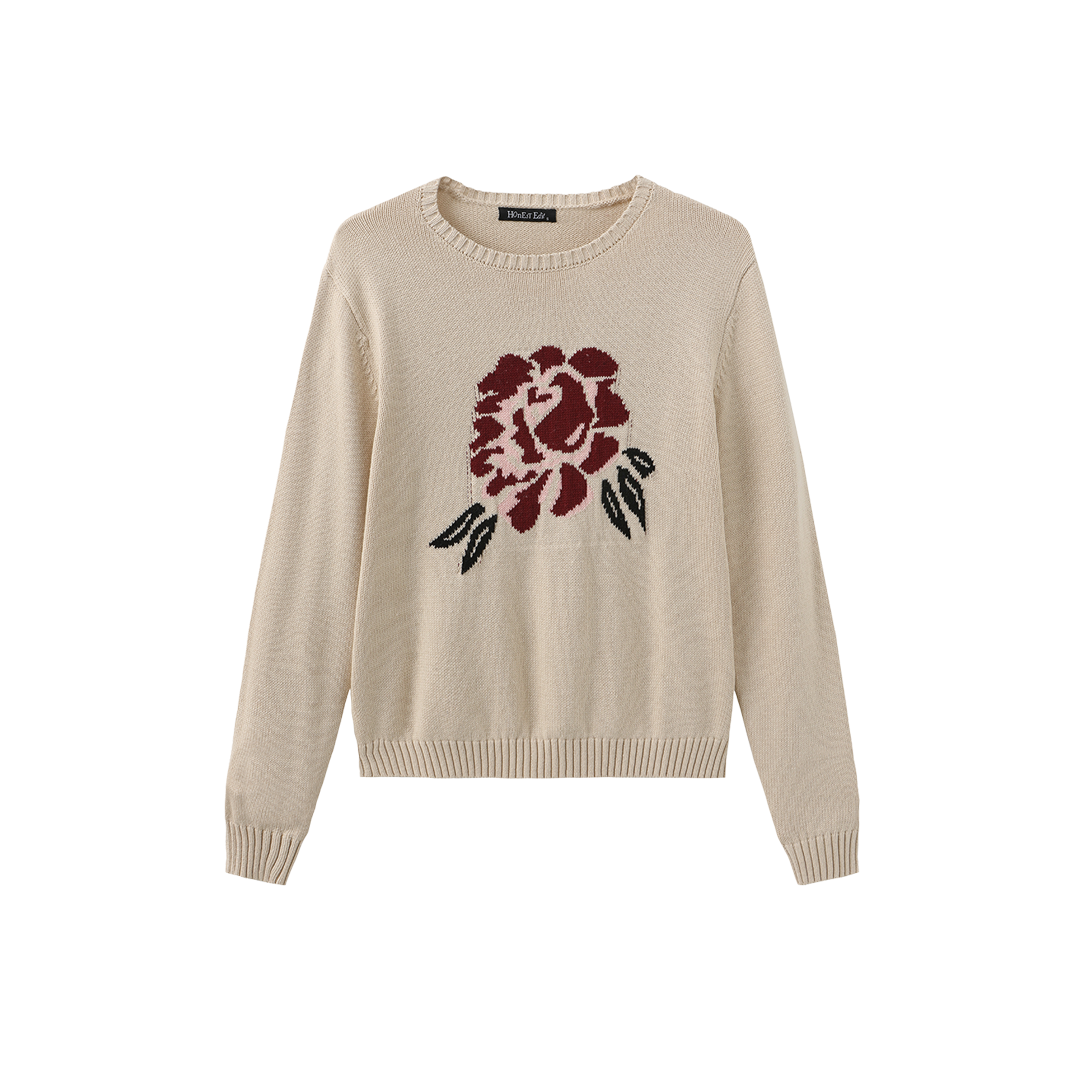 Knit Printed Sweater - Camel